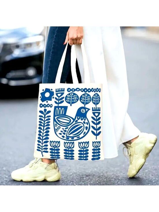 Boutique Handbags - Scandinavian Bird Tote: Nordic Folk Art Style Purse Bag